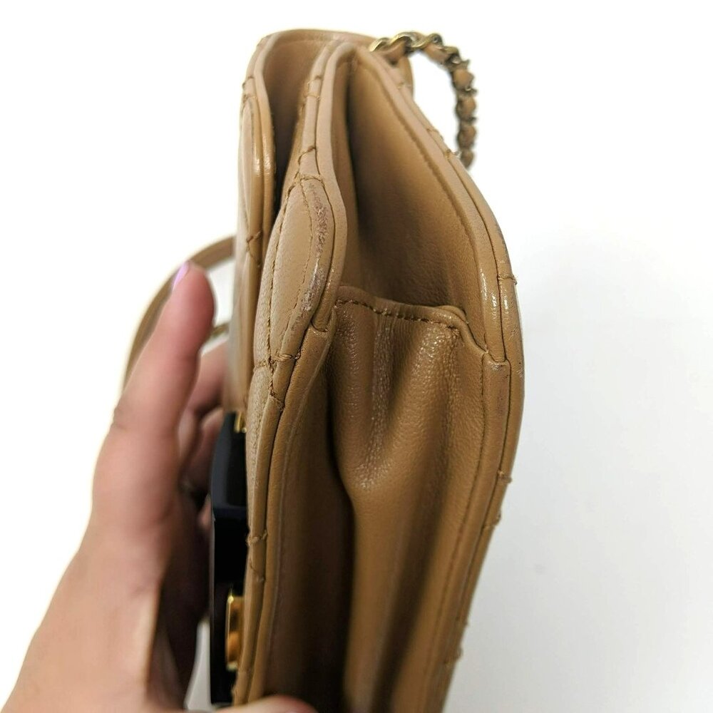Chanel Flap Bag Tan Beauty Lock Chain Strap Shoulder Quilted Crossbody - Picture 14 of 16